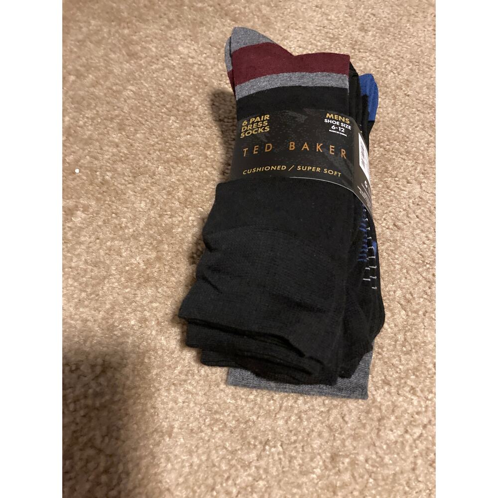 NWT Ted Baker 6 Pair Men's Crew Pattern Cushioned Super Soft Dress Socks 6-12